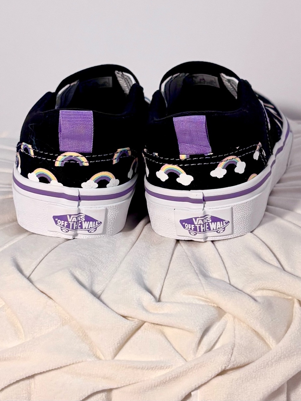 NWOT Vans Rainbow Cloud Slip‑Ons | Youth 1.0 | Lavender Trim - Picture 6 of 12